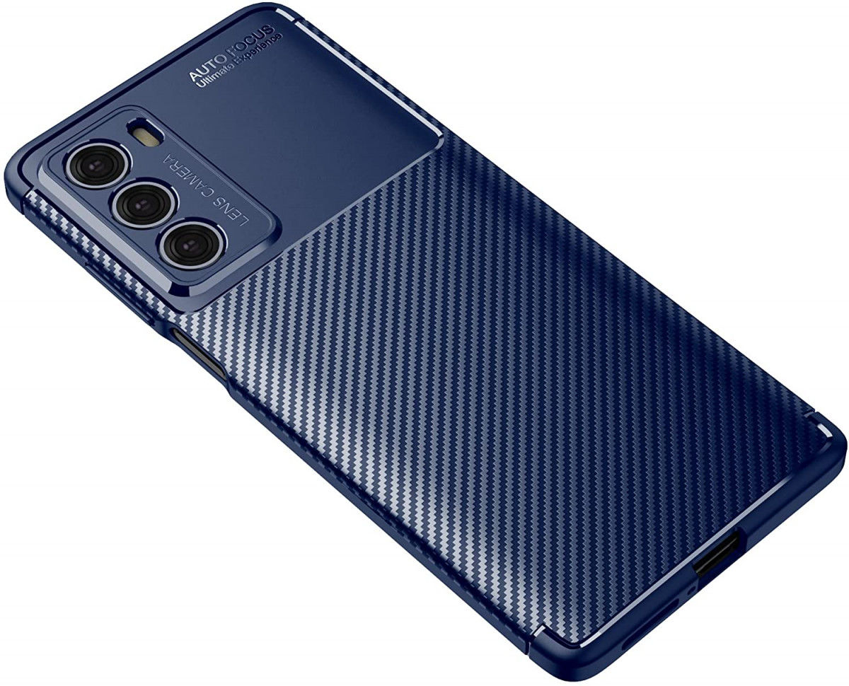 Motorola Moto G200 5G Hoesje Siliconen Carbon TPU Back Cover Blauw afbeelding 2