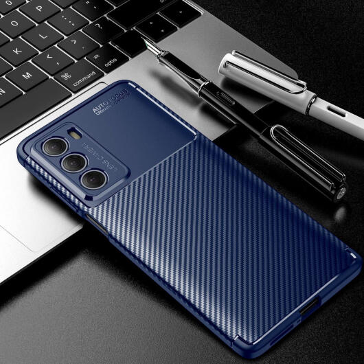 Motorola Moto G200 5G Hoesje Siliconen Carbon TPU Back Cover Blauw afbeelding 4
