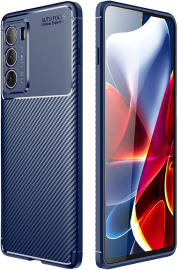 Motorola Moto G200 5G Hoesje Siliconen Carbon TPU Back Cover Blauw afbeelding