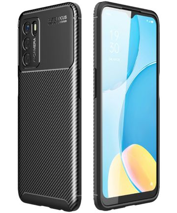 Oppo A16s/A16/Oppo A54S Hoesje Siliconen Carbon TPU Back Cover Zwart Hoesjes
