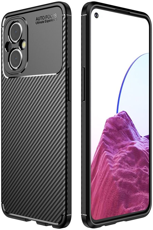 Oppo Reno 8 Lite Hoesje Siliconen Carbon TPU Back Cover Zwart afbeelding 1