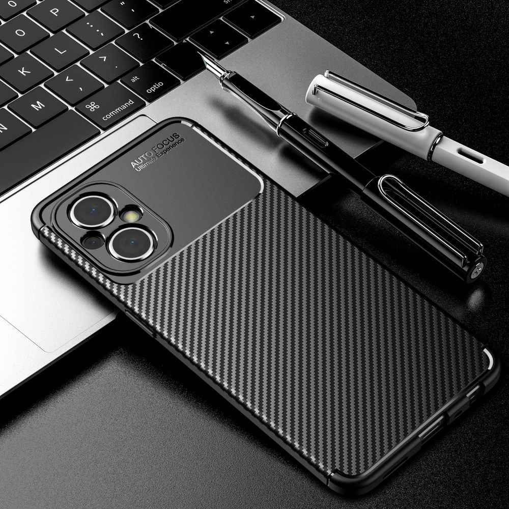 Oppo Reno 8 Lite Hoesje Siliconen Carbon TPU Back Cover Zwart afbeelding 5