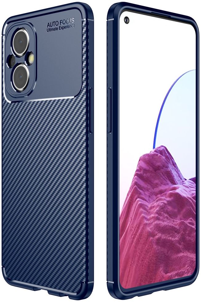 Oppo Reno 8 Lite Hoesje Siliconen Carbon TPU Back Cover Blauw afbeelding 1