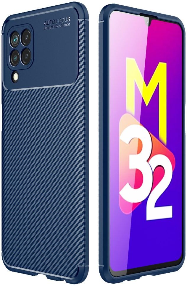 Samsung Galaxy M32 Hoesje Siliconen Carbon TPU Back Cover Blauw afbeelding 1