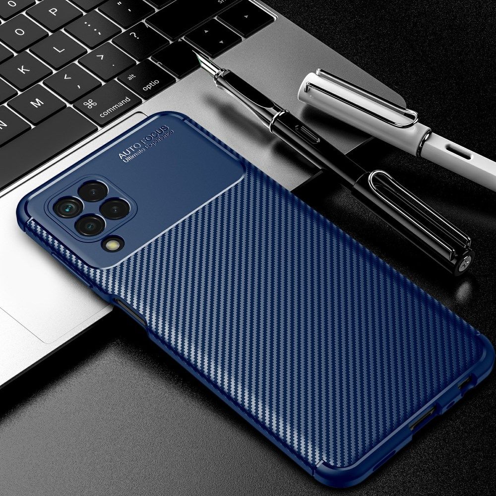 Samsung Galaxy M32 Hoesje Siliconen Carbon TPU Back Cover Blauw afbeelding 5