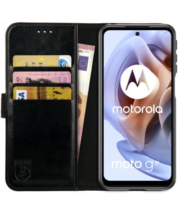 Rosso Element Motorola Moto G31 / G41 Hoesje Book Cover Wallet Zwart Hoesjes