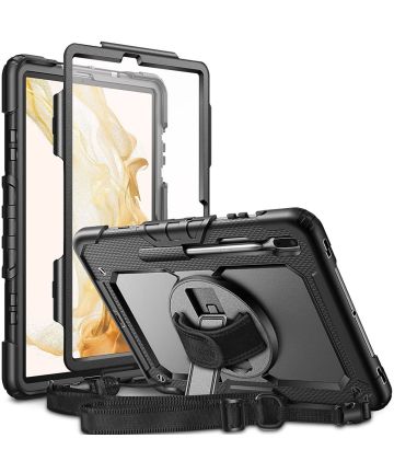 Samsung Galaxy Tab S8 Plus Hoes met Screenprotector en Handriem Zwart Hoesjes