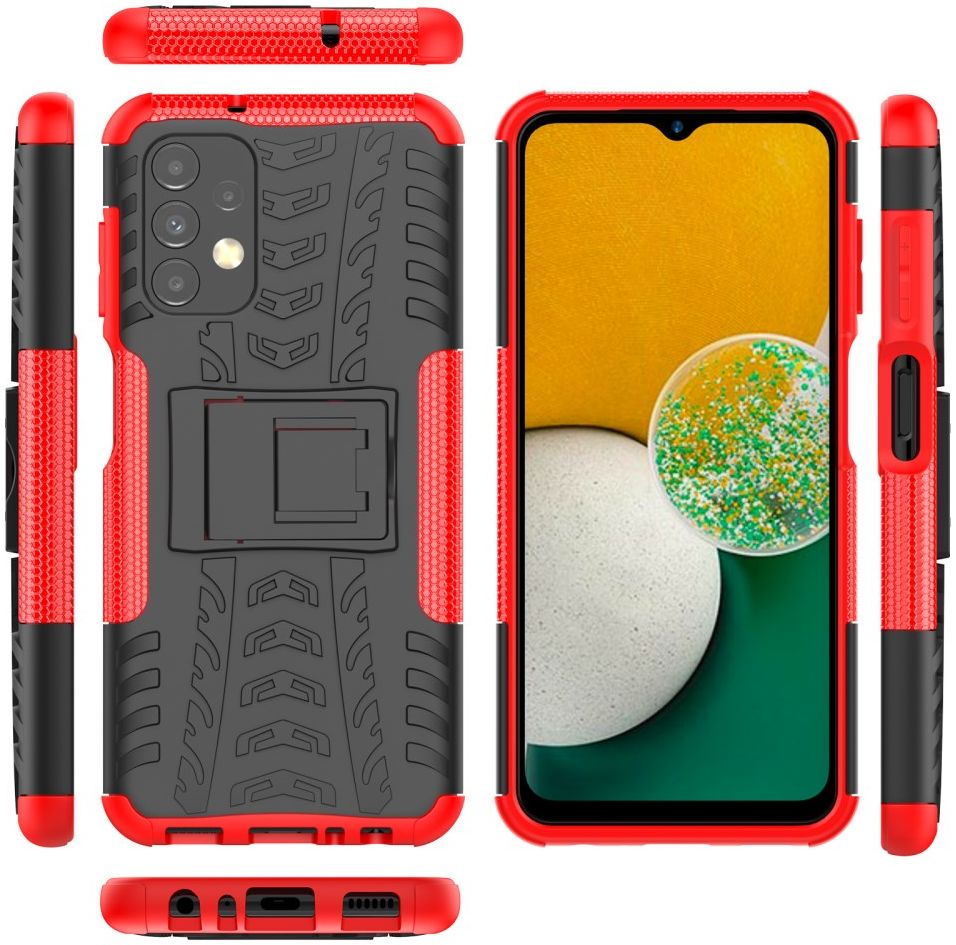 Samsung Galaxy A13 4G Hoesje Hybride Back Cover met Kickstand Rood afbeelding 8
