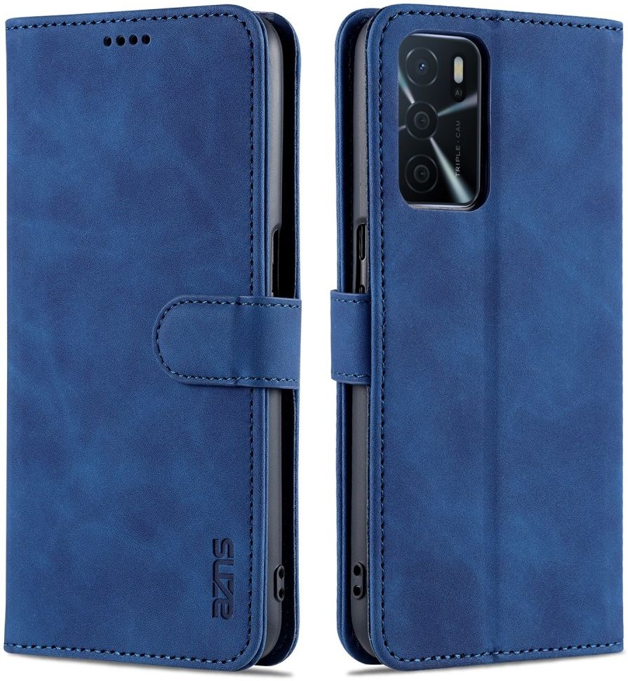 AZNS Oppo A16 / A16s Hoesje Book Case Kunst Leer Blauw afbeelding 3