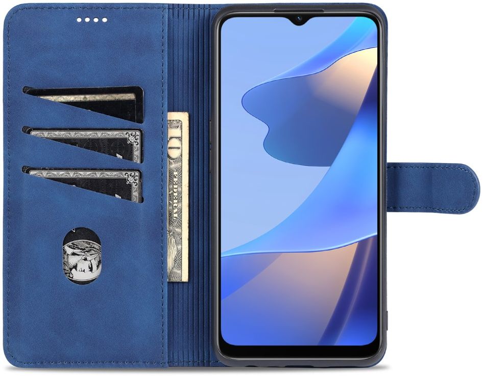 AZNS Oppo A16 / A16s Hoesje Book Case Kunst Leer Blauw afbeelding 6