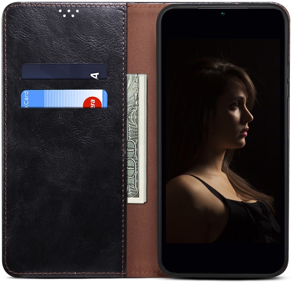 Realme 9 Pro Hoesje Portemonnee Book Case Kunstleer Zwart afbeelding 1