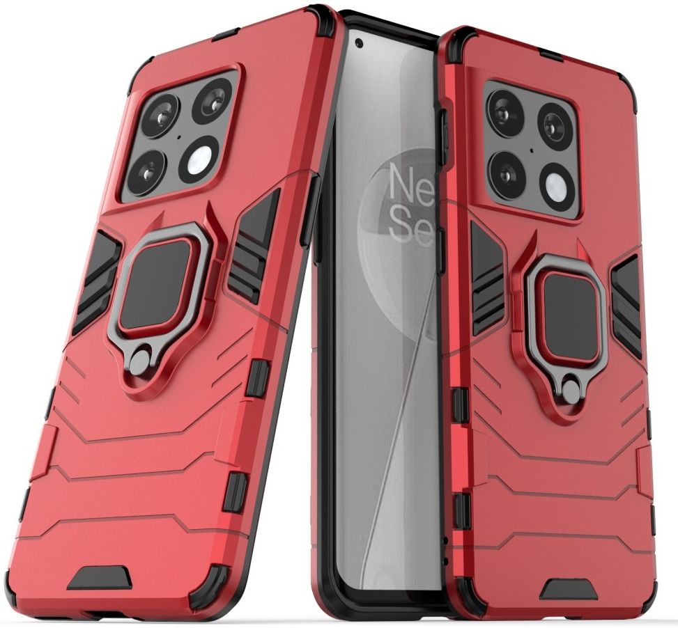 OnePlus 10 Pro Hoesje Metalen Magnetische Ring Kickstand Rood afbeelding 1