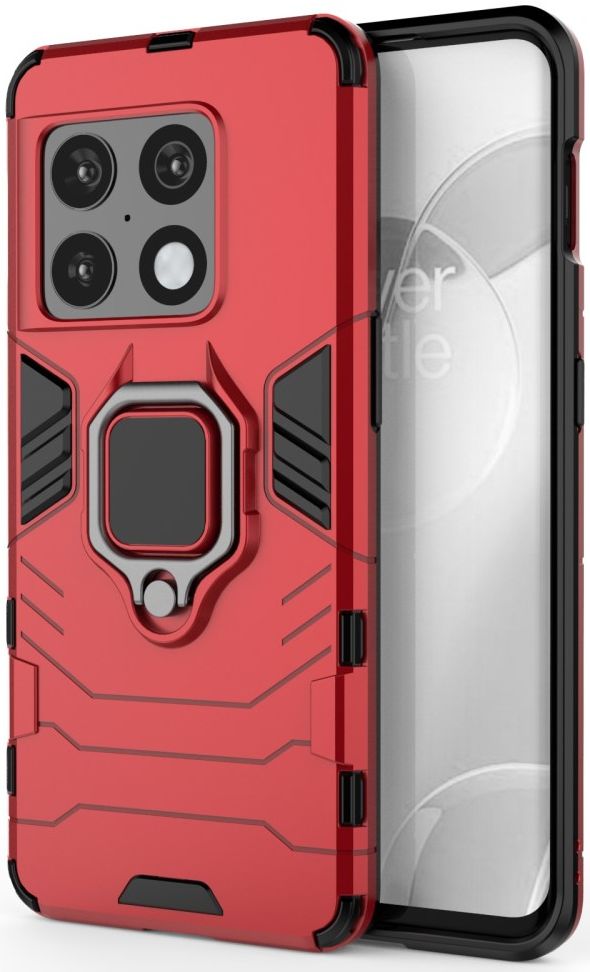OnePlus 10 Pro Hoesje Metalen Magnetische Ring Kickstand Rood afbeelding 2