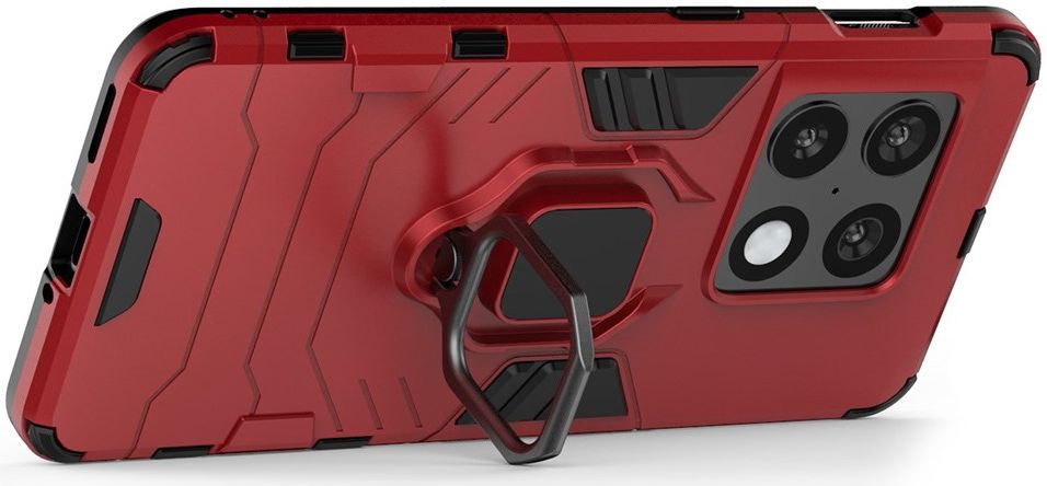 OnePlus 10 Pro Hoesje Metalen Magnetische Ring Kickstand Rood afbeelding 4