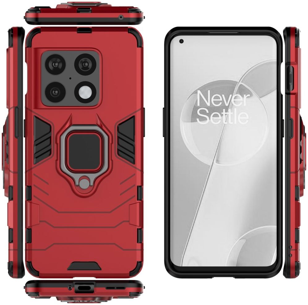 OnePlus 10 Pro Hoesje Metalen Magnetische Ring Kickstand Rood afbeelding 6