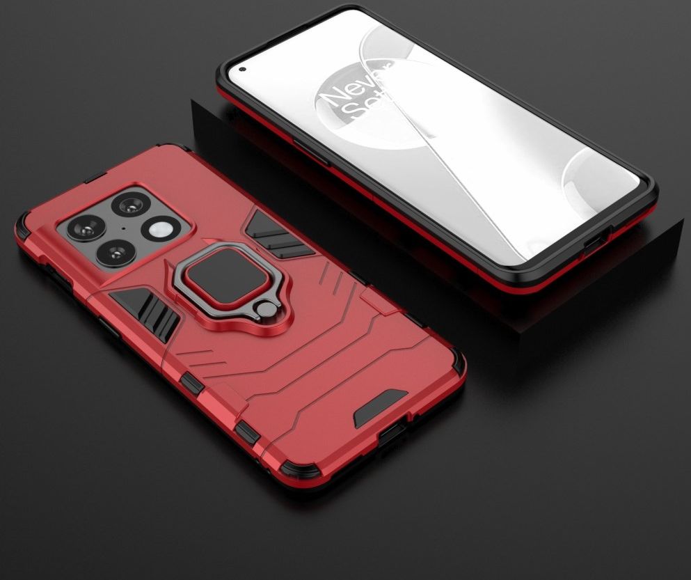 OnePlus 10 Pro Hoesje Metalen Magnetische Ring Kickstand Rood afbeelding 7