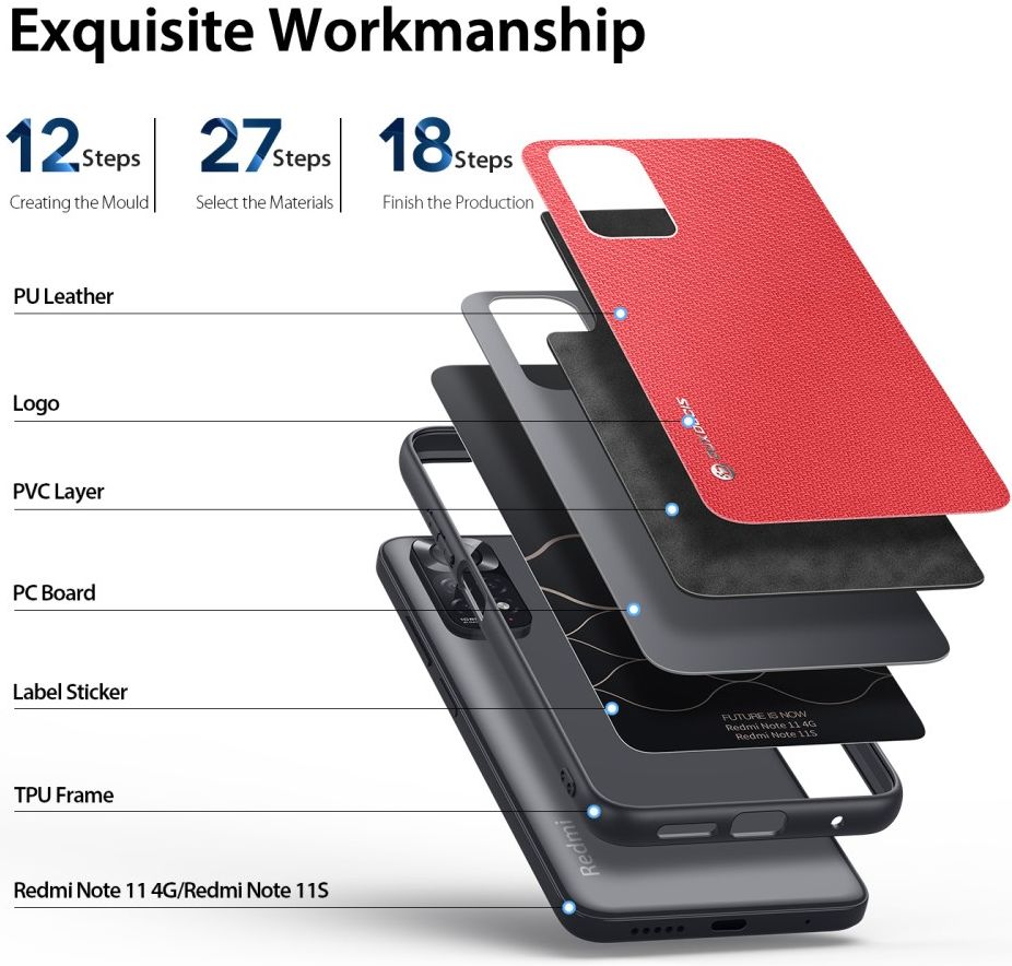 Dux Ducis Fino Xiaomi Redmi Note 11 / Note 11S Hoesje Back Cover Rood afbeelding 7