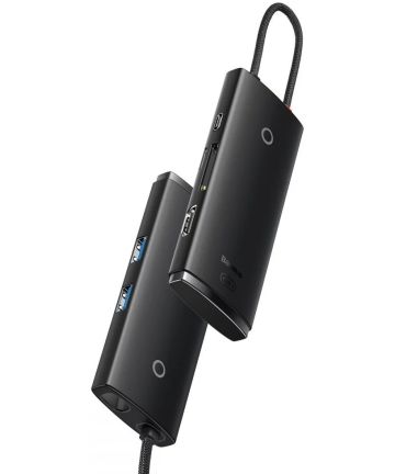 Baseus Lite 6-in-1 USB-C Hub naar HDMI/2x USB 3.0/USB-C PD/SD/TF Zwart Kabels