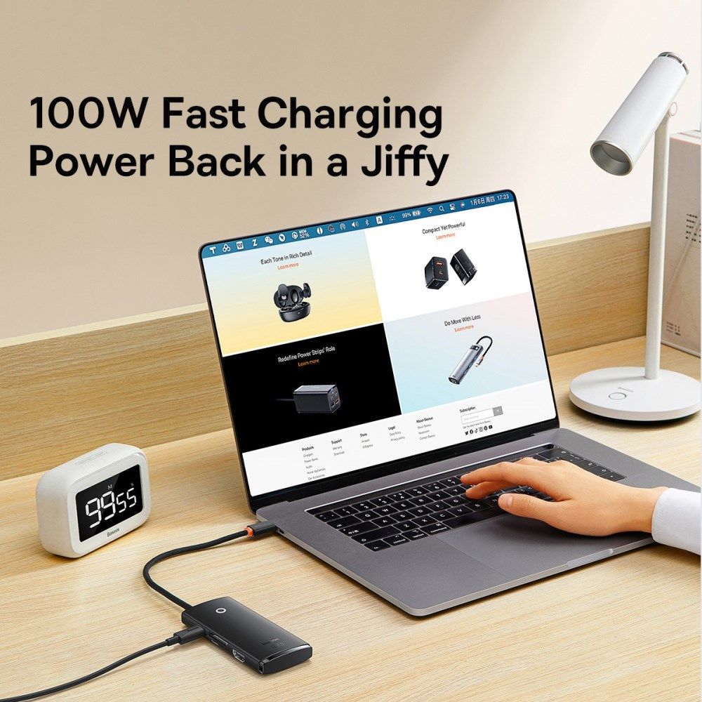 Baseus Lite 6-in-1 USB-C Hub naar HDMI/2x USB 3.0/USB-C PD/SD/TF Zwart afbeelding 6