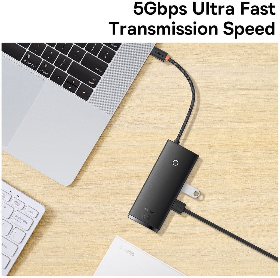 Baseus Lite 6-in-1 USB-C Hub naar HDMI/2x USB 3.0/USB-C PD/SD/TF Zwart afbeelding 8