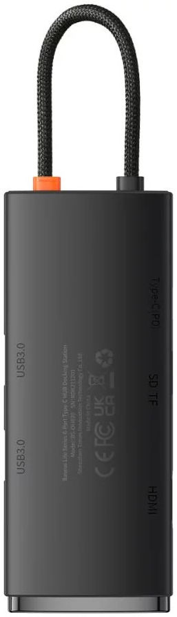 Baseus Lite 6-in-1 USB-C Hub naar HDMI/2x USB 3.0/USB-C PD/SD/TF Zwart afbeelding 15