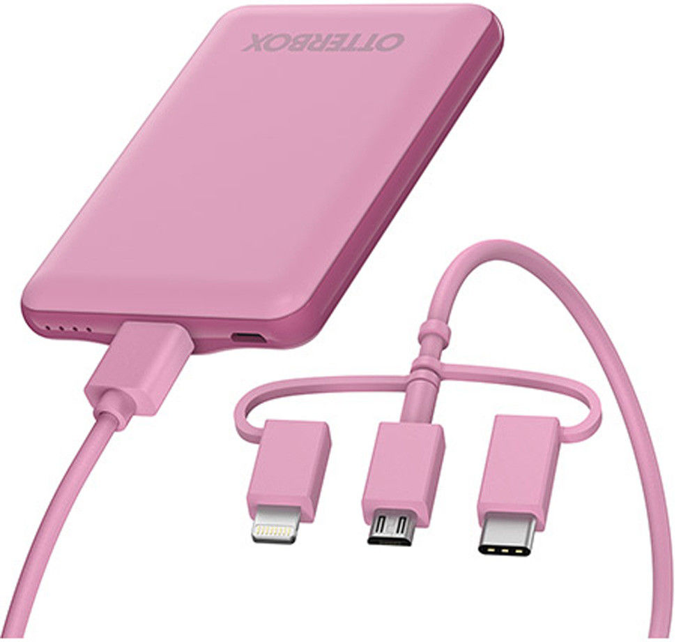 OtterBox USB-A Powerbank 5.000 mAh 10W met 3-in-1 Kabel 1M Roze afbeelding 1