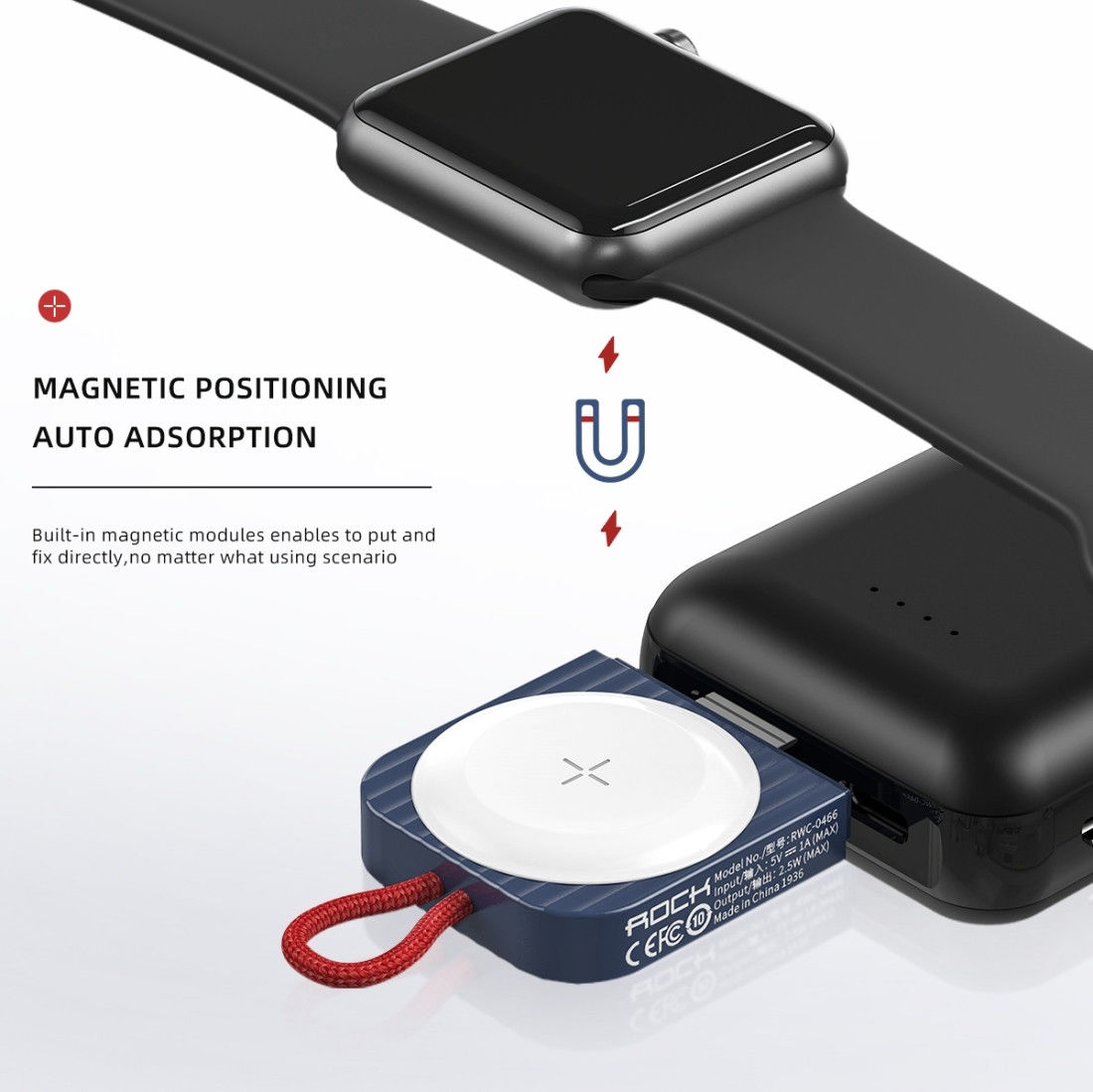 ROCK Compacte Magnetische USB-C Apple Watch Oplader 2.5W Wit afbeelding 5