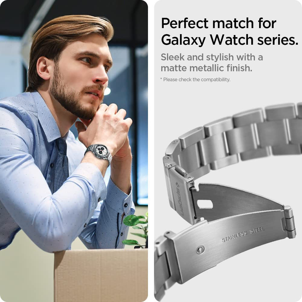 Spigen Modern Fit Universeel Smartwatch 20MM Bandje RVS Zilver afbeelding 4
