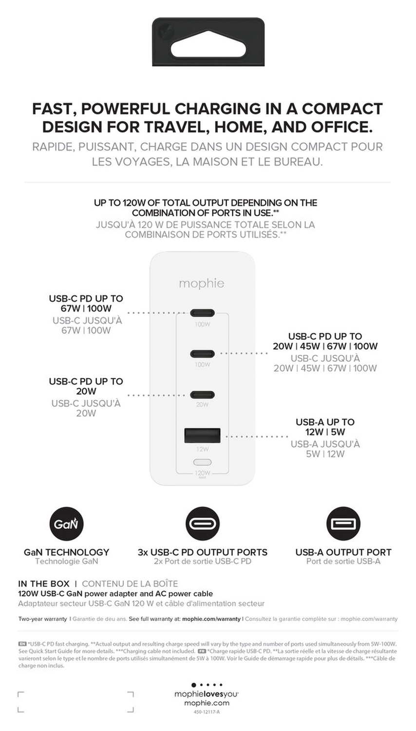 Mophie Speedport 120 USB/USB-C Snellader 120W PD Adapter Fast Charge afbeelding 5