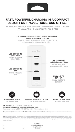 Mophie Speedport 120 USB/USB-C Snellader 120W PD Adapter Fast Charge afbeelding 5