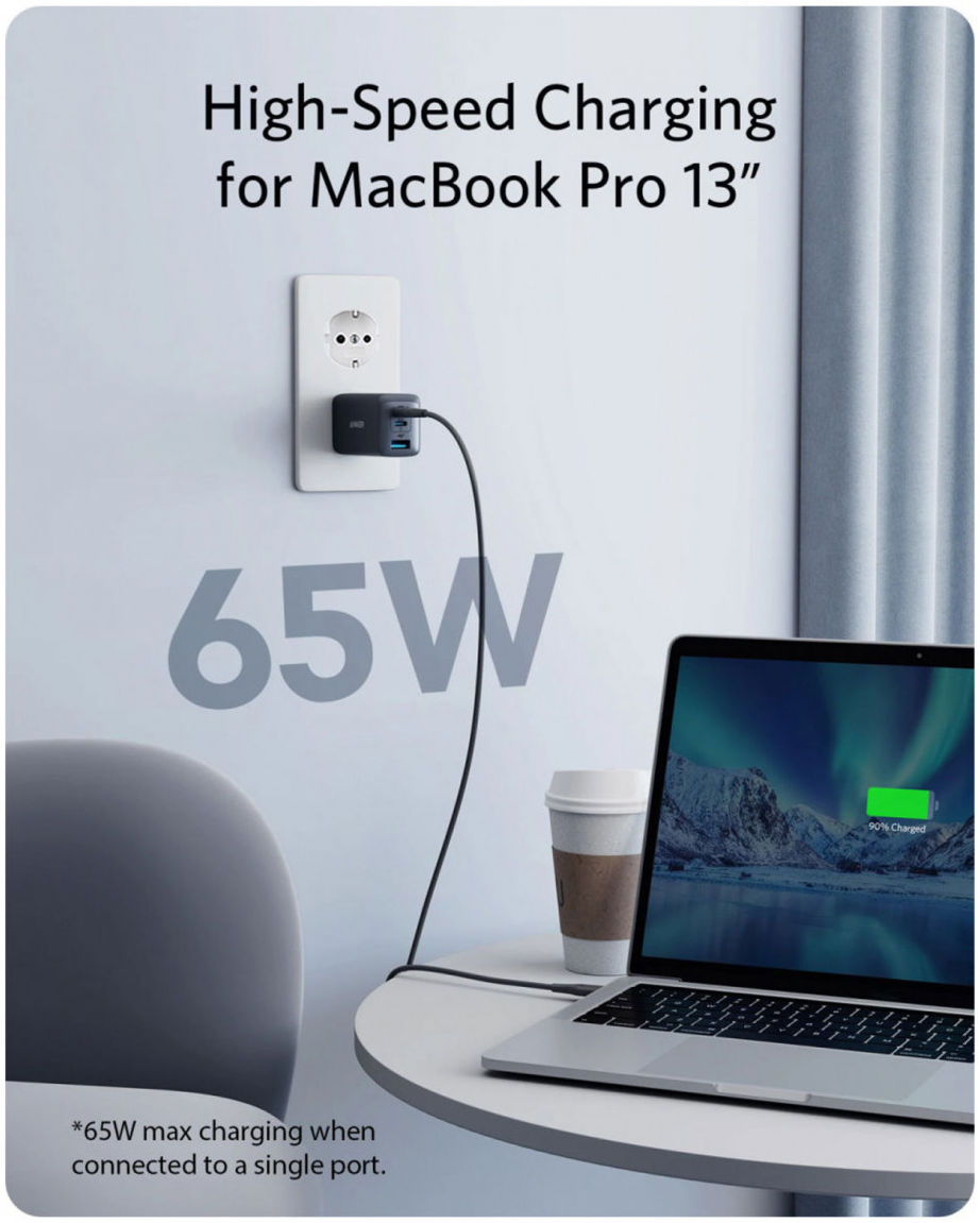 Anker PowerPort III 65W Snellader Laptop/MacBook PowerIQ 3.0 Zwart afbeelding 2