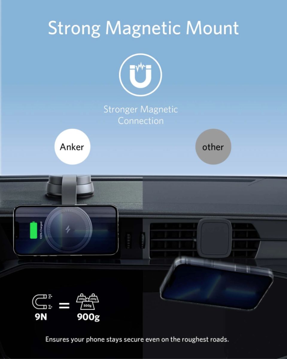 Anker 613 PowerWave MagGo (10W) Dashboard Houder met MagSafe Zwart afbeelding 6