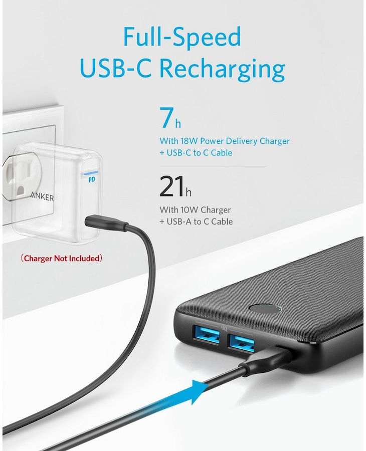 Anker PowerCore III (15W) USB-A en USB-C Powerbank 20.000 mAh Zwart afbeelding 5