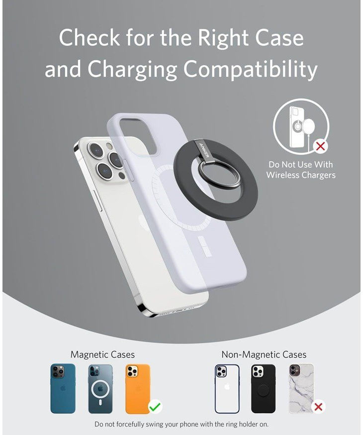 Anker MagGo Ring Houder MagSafe Standaard voor Vinger Zwart afbeelding 8