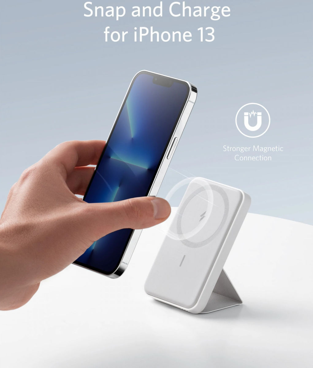 Anker 622 PowerWave MagGo MagSafe Powerbank met Stand 5.000 mAh Wit afbeelding 2
