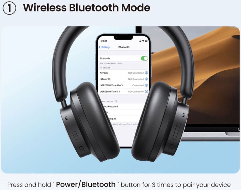 UGREEN HiTune Max 3 Koptelefoon Noice Cancelling 60 Uur Batterijtijd afbeelding 6