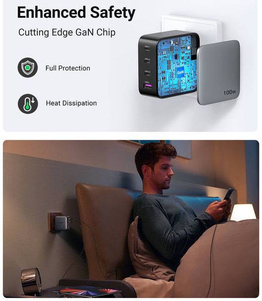 UGREEN Nexode 4-in-1 Fast Charger 100W GaN Oplader 3x USB-C 1x USB-A afbeelding 7