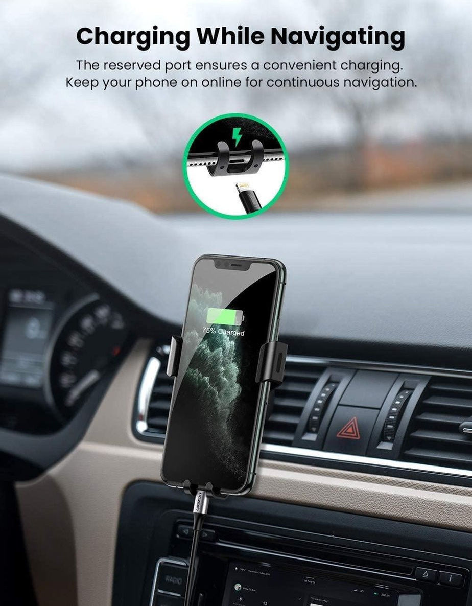 UGREEN Gravity Drive Telefoonhouder Auto Ventilatierooster Klem Zwart afbeelding 7