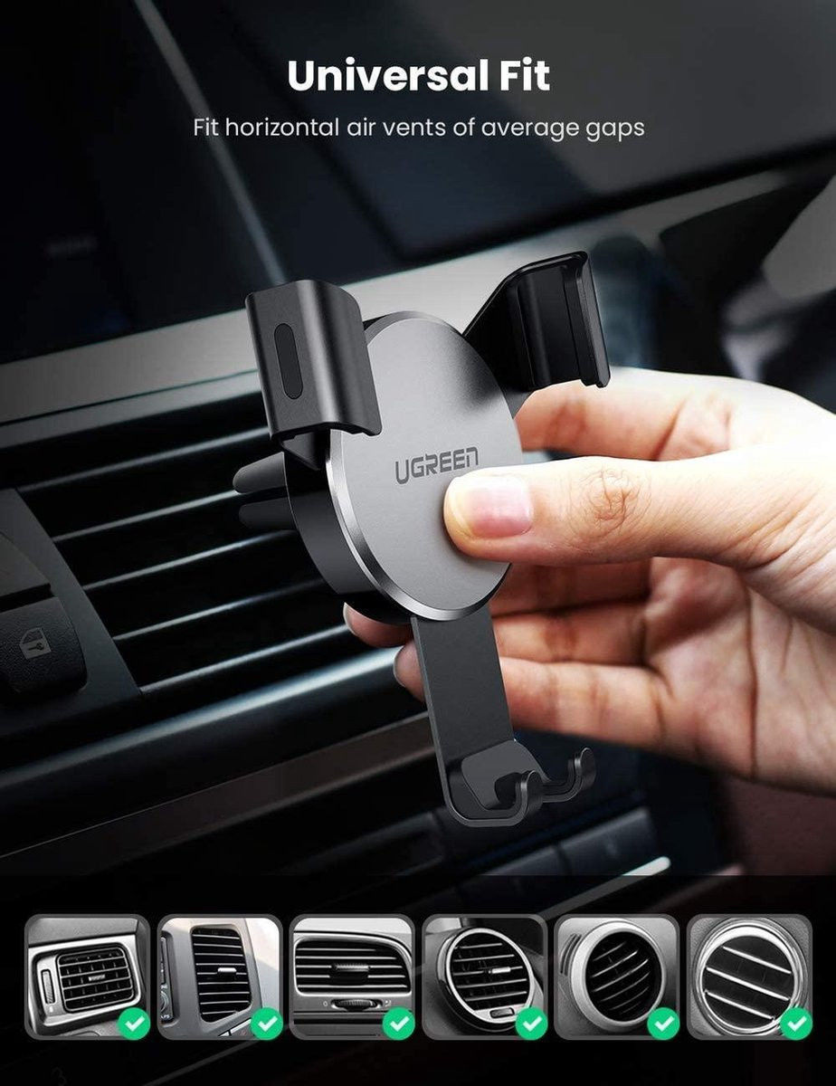 UGREEN Gravity Drive Telefoonhouder Auto Ventilatierooster Klem Zwart afbeelding 2