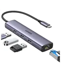 UGREEN USB-C 5-in-1 Hub Ingangen voor 3 USB-A, USB-C en Ethernet afbeelding