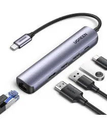 UGREEN USB-C 5-in-1 Hub Ingangen voor 3 USB-A, USB-C en Ethernet afbeelding