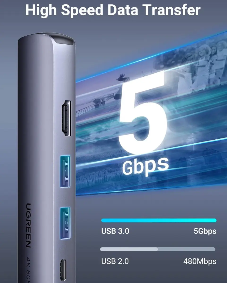 UGREEN USB-C 5-in-1 Hub Ingangen voor 3 USB-A, USB-C en Ethernet afbeelding 9