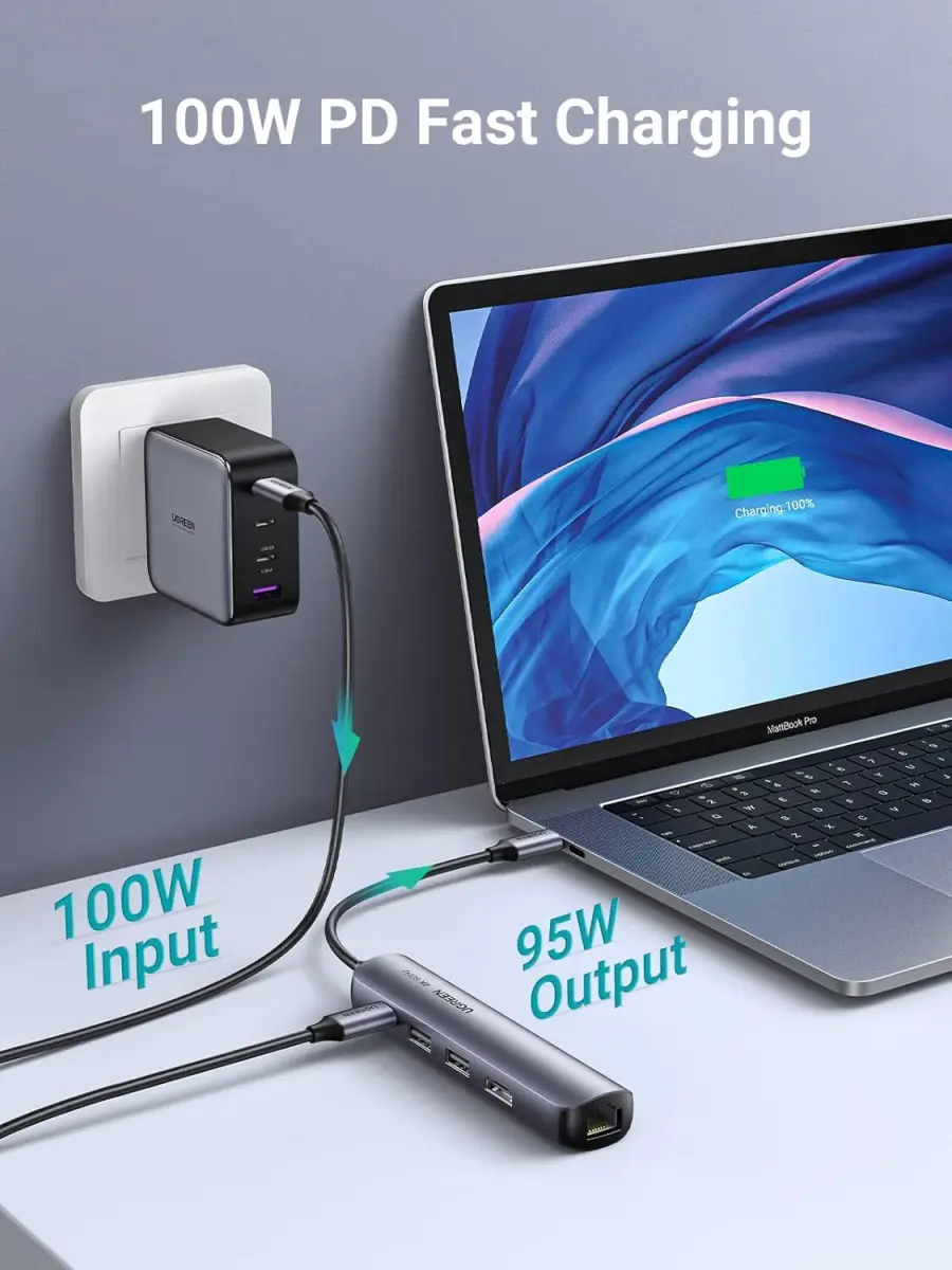 UGREEN USB-C 5-in-1 Hub Ingangen voor 3 USB-A, USB-C en Ethernet afbeelding 3