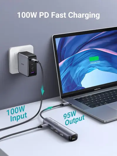 UGREEN USB-C 5-in-1 Hub Ingangen voor 3 USB-A, USB-C en Ethernet afbeelding 3