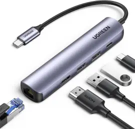 UGREEN USB-C 5-in-1 Hub Ingangen voor 3 USB-A, USB-C en Ethernet
