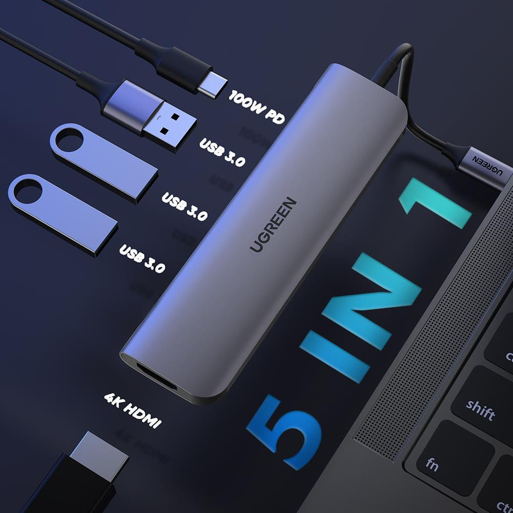 UGREEN 5-in-1 USB-C Hub met USB-A / USB-C / HDMI voor Tablet/Telefoon afbeelding 2