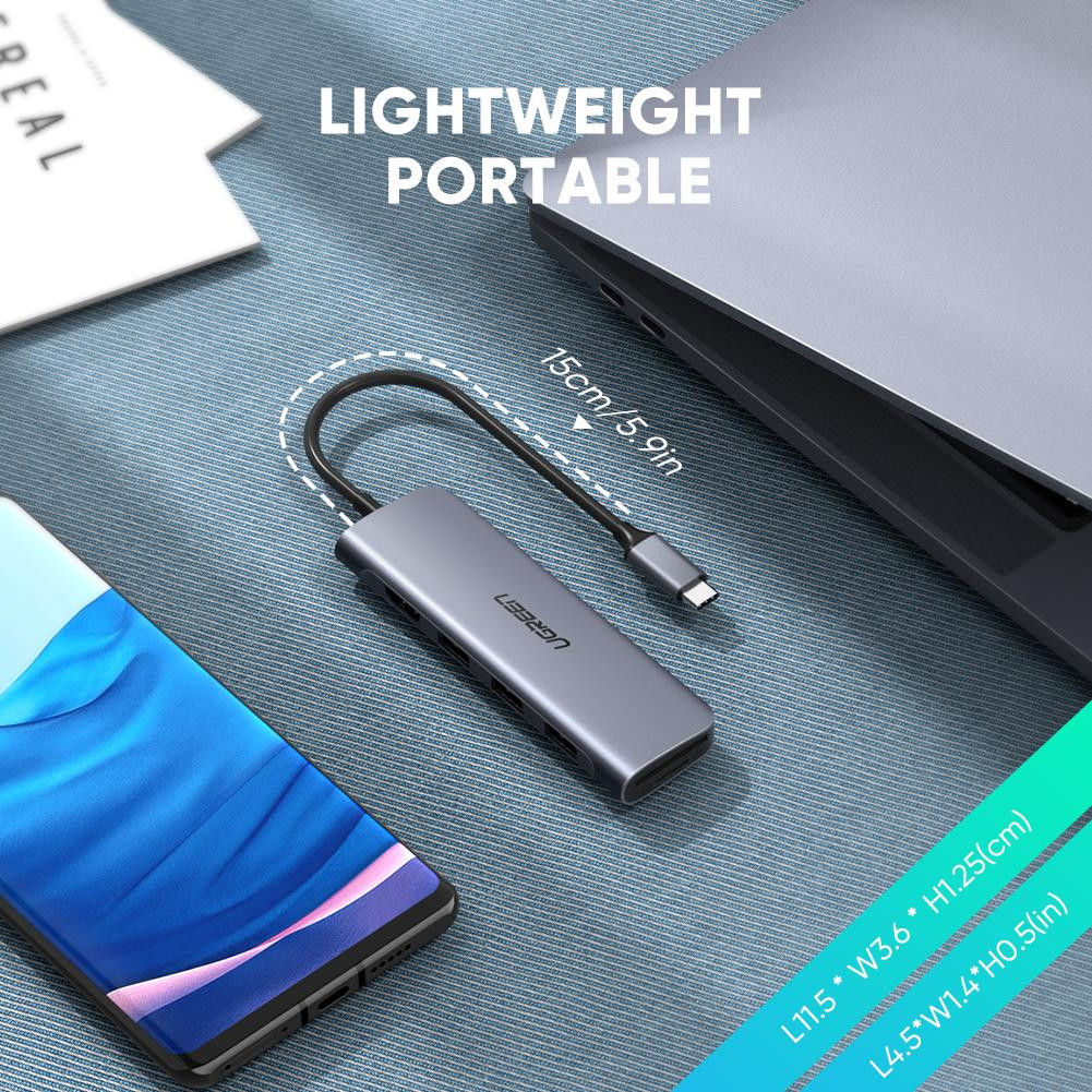 UGREEN 6-in-1 USB-C Hub met USB-A / HDMI / (Micro) SD-Kaart Grijs afbeelding 7