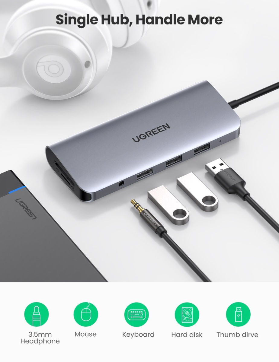 UGREEN Universele USB-C 10-in-1 Hub 100W/5Gbps/4K/1Gbits/s Space Grey afbeelding 4