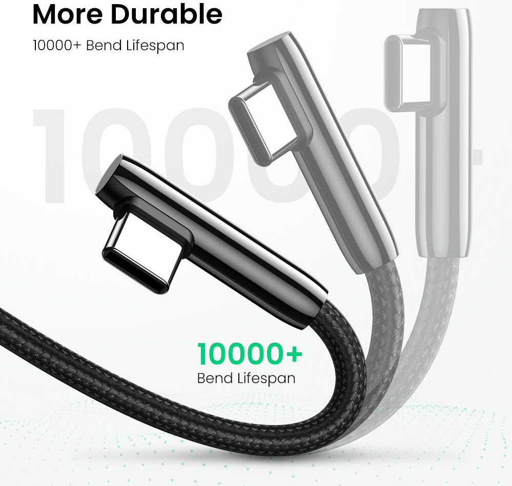 UGREEN USB-C naar USB-A 90° Haakse Gevlochten Kabel 2 Meter Zwart afbeelding 6