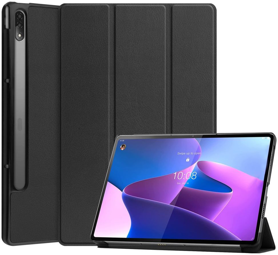 Lenovo Tab P12 Pro Hoes Tri-Fold Book Case Kunstleer Zwart afbeelding 1